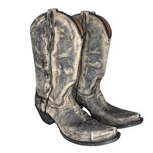 Dan Post Women 8.5 M Western Boots Grey Distressed Leather Snip Toe Cowgirl Boho